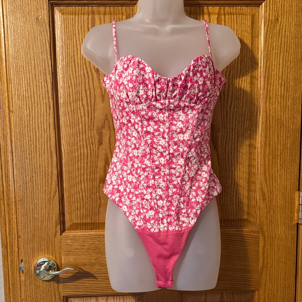 Zara Pink Floral Bustier Top NWT